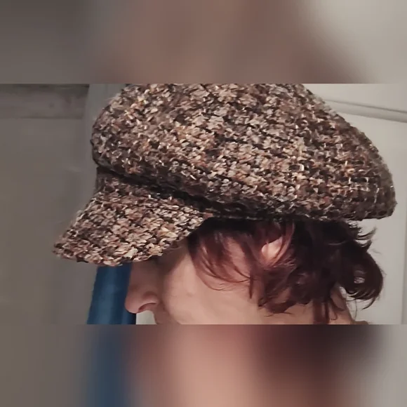 Vintage Scala Brushed Tweed Brown Tone Wool Blend Winter Newsboy Cabbie Hat - Picture 2 of 11
